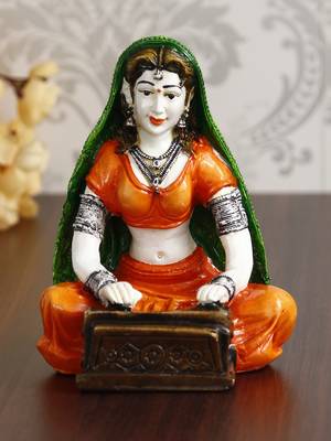 eCraftIndia 7 Inch Rajasthani Lady Playing Harmonium Handcrafted DECORative Polyresin Showpiece 2