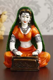 eCraftIndia 7 Inch Rajasthani Lady Playing Harmonium Handcrafted DECORative Polyresin Showpiece