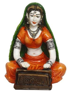 eCraftIndia 7 Inch Rajasthani Lady Playing Harmonium Handcrafted DECORative Polyresin Showpiece 3