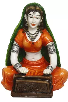 eCraftIndia 7 Inch Rajasthani Lady Playing Harmonium Handcrafted DECORative Polyresin Showpiece