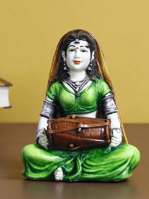 eCraftIndia Rajasthani Lady Playing Dholak Handcrafted DECORative Polyresin Showpiece 1