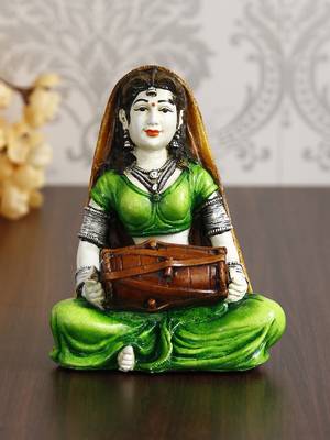 eCraftIndia Rajasthani Lady Playing Dholak Handcrafted DECORative Polyresin Showpiece 2