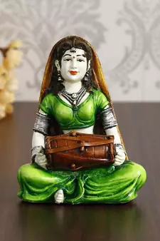 eCraftIndia Rajasthani Lady Playing Dholak Handcrafted DECORative Polyresin Showpiece
