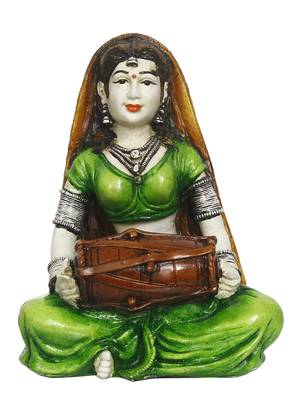 eCraftIndia Rajasthani Lady Playing Dholak Handcrafted DECORative Polyresin Showpiece 3