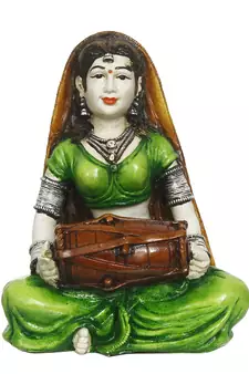 eCraftIndia Rajasthani Lady Playing Dholak Handcrafted DECORative Polyresin Showpiece