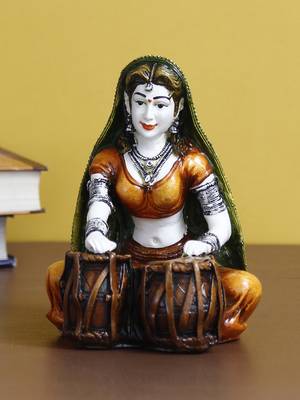 eCraftIndia Rajasthani Lady Playing Tabla Handcrafted DECORative Polyresin Showpiece 1