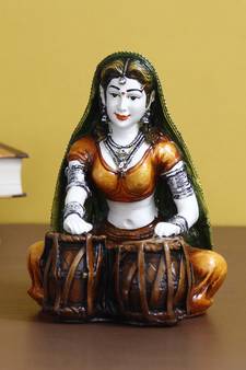 eCraftIndia Rajasthani Lady Playing Tabla Handcrafted DECORative Polyresin Showpiece