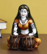 eCraftIndia Rajasthani Lady Playing Tabla Handcrafted DECORative Polyresin Showpiece
