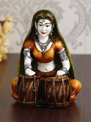 eCraftIndia Rajasthani Lady Playing Tabla Handcrafted DECORative Polyresin Showpiece 2