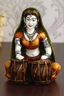 eCraftIndia Rajasthani Lady Playing Tabla Handcrafted DECORative Polyresin Showpiece