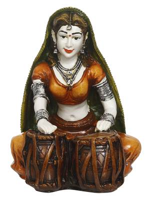 eCraftIndia Rajasthani Lady Playing Tabla Handcrafted DECORative Polyresin Showpiece 3