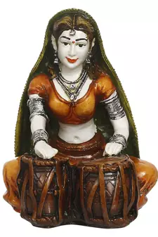 eCraftIndia Rajasthani Lady Playing Tabla Handcrafted DECORative Polyresin Showpiece