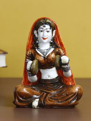 eCraftIndia Rajasthani Lady Playing Hand Cymbals Handcrafted DECORative Polyresin Showpiece 1