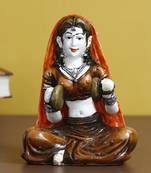 eCraftIndia Rajasthani Lady Playing Hand Cymbals Handcrafted DECORative Polyresin Showpiece