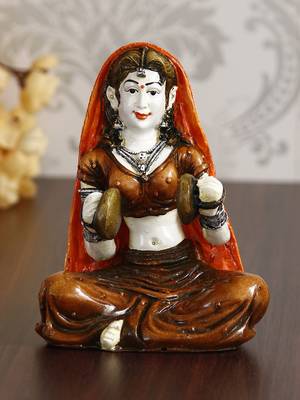 eCraftIndia Rajasthani Lady Playing Hand Cymbals Handcrafted DECORative Polyresin Showpiece 2