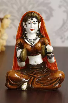 eCraftIndia Rajasthani Lady Playing Hand Cymbals Handcrafted DECORative Polyresin Showpiece