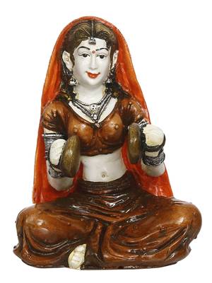 eCraftIndia Rajasthani Lady Playing Hand Cymbals Handcrafted DECORative Polyresin Showpiece 3