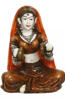 eCraftIndia Rajasthani Lady Playing Hand Cymbals Handcrafted DECORative Polyresin Showpiece