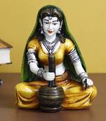eCraftIndia 7 Inch Rajasthani Lady Grinding Chilli Handcrafted DECORative Polyresin Showpiece