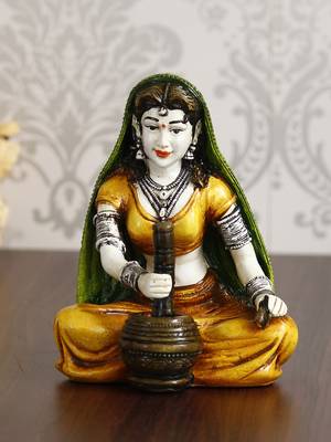 eCraftIndia 7 Inch Rajasthani Lady Grinding Chilli Handcrafted DECORative Polyresin Showpiece 2