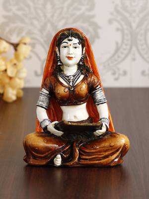 7 Inch Rajasthani Lady Cleaning Grains Using Traditional Techniques Handcrafted DECORative Polyresin Showpiece 1