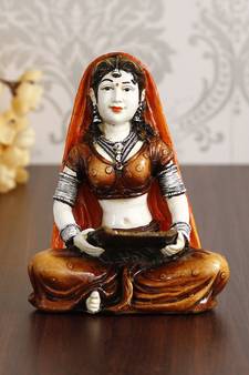 7 Inch Rajasthani Lady Cleaning Grains Using Traditional Techniques Handcrafted DECORative Polyresin Showpiece