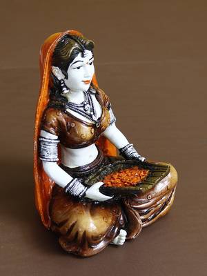 7 Inch Rajasthani Lady Cleaning Grains Using Traditional Techniques Handcrafted DECORative Polyresin Showpiece 2