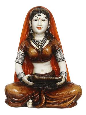 7 Inch Rajasthani Lady Cleaning Grains Using Traditional Techniques Handcrafted DECORative Polyresin Showpiece 3