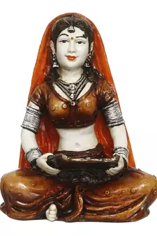 7 Inch Rajasthani Lady Cleaning Grains Using Traditional Techniques Handcrafted DECORative Polyresin Showpiece