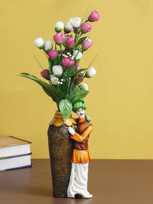eCraftIndia Rajasthani Men with Flower Pot DECORative Handcrafted Polyresin Showpiece 1