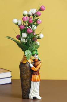 eCraftIndia Rajasthani Men with Flower Pot DECORative Handcrafted Polyresin Showpiece