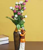 eCraftIndia Rajasthani Men with Flower Pot DECORative Handcrafted Polyresin Showpiece