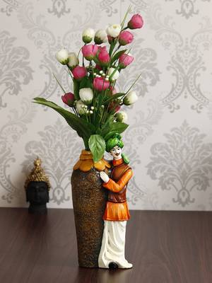 eCraftIndia Rajasthani Men with Flower Pot DECORative Handcrafted Polyresin Showpiece 2