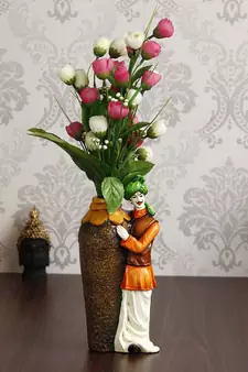 eCraftIndia Rajasthani Men with Flower Pot DECORative Handcrafted Polyresin Showpiece