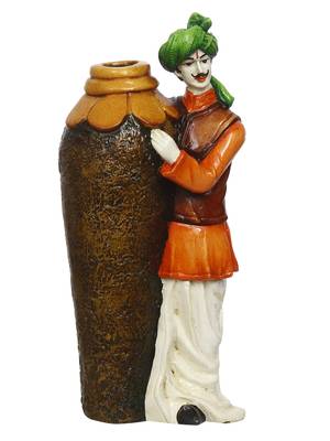 eCraftIndia Rajasthani Men with Flower Pot DECORative Handcrafted Polyresin Showpiece 3