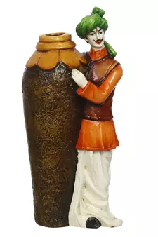 eCraftIndia Rajasthani Men with Flower Pot DECORative Handcrafted Polyresin Showpiece