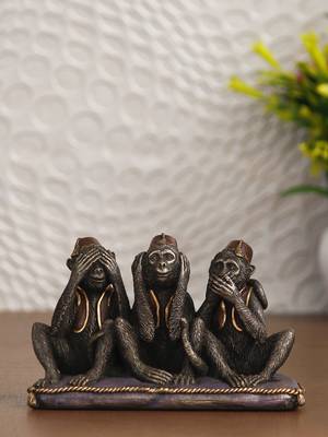 eCraftIndia Set of 3 Wise Monkeys Cold Cast Bronze Resin DECORative Animal Figurine Showpiece 1