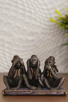 eCraftIndia Set of 3 Wise Monkeys Cold Cast Bronze Resin DECORative Animal Figurine Showpiece