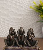 eCraftIndia Set of 3 Wise Monkeys Cold Cast Bronze Resin DECORative Animal Figurine Showpiece
