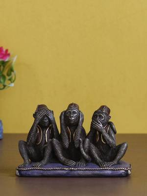 eCraftIndia Set of 3 Wise Monkeys Cold Cast Bronze Resin DECORative Animal Figurine Showpiece 2