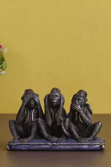 eCraftIndia Set of 3 Wise Monkeys Cold Cast Bronze Resin DECORative Animal Figurine Showpiece