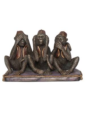 eCraftIndia Set of 3 Wise Monkeys Cold Cast Bronze Resin DECORative Animal Figurine Showpiece 3