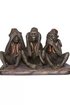 eCraftIndia Set of 3 Wise Monkeys Cold Cast Bronze Resin DECORative Animal Figurine Showpiece
