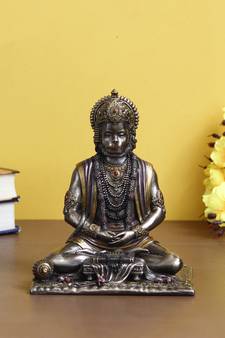 eCraftIndia Meditating Lord Hanuman Idol Cold Cast Bronze Resin DECORative Figurine