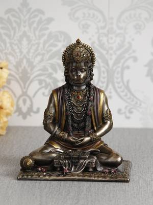 eCraftIndia Meditating Lord Hanuman Idol Cold Cast Bronze Resin DECORative Figurine 2