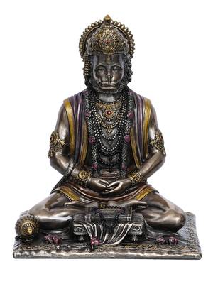eCraftIndia Meditating Lord Hanuman Idol Cold Cast Bronze Resin DECORative Figurine 3
