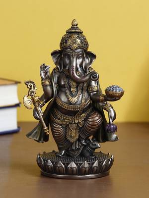 eCraftIndia 4 Bhujadhari Lord Ganesha Premium Idol Cold Cast Bronze Resin DECORative Figurine 1