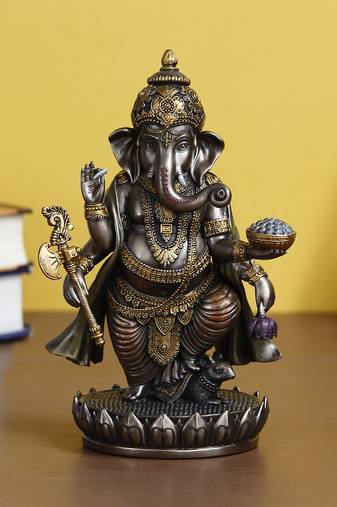 eCraftIndia 4 Bhujadhari Lord Ganesha Premium Idol Cold Cast Bronze Resin DECORative Figurine