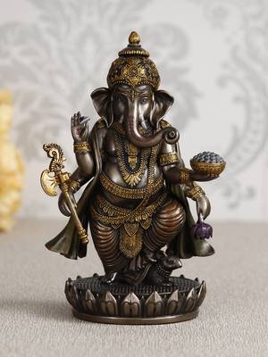 eCraftIndia 4 Bhujadhari Lord Ganesha Premium Idol Cold Cast Bronze Resin DECORative Figurine 2