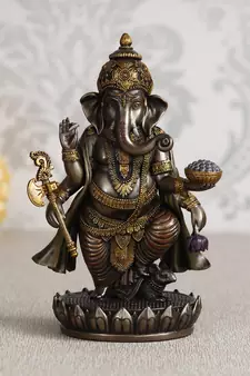 eCraftIndia 4 Bhujadhari Lord Ganesha Premium Idol Cold Cast Bronze Resin DECORative Figurine